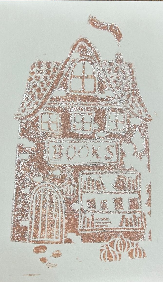 The Bookshop lino print
