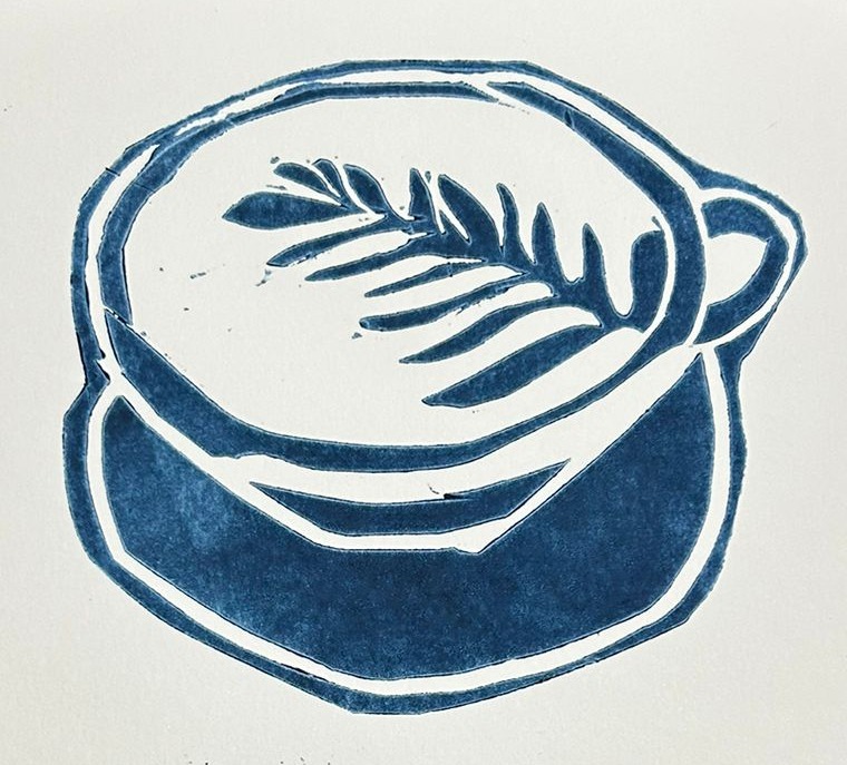 Coffee Cup lino print