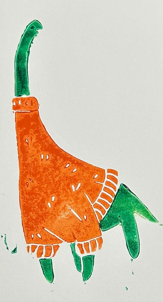 Dinosaur in a Jumper lino print