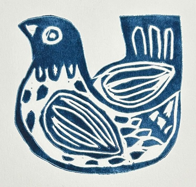 Folk Bird lino print