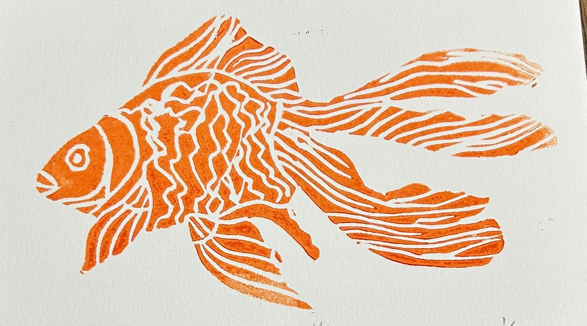 Goldfish lino print