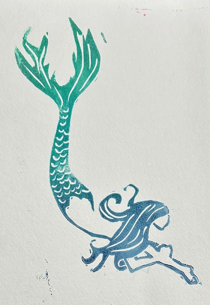The Mermaid lino print