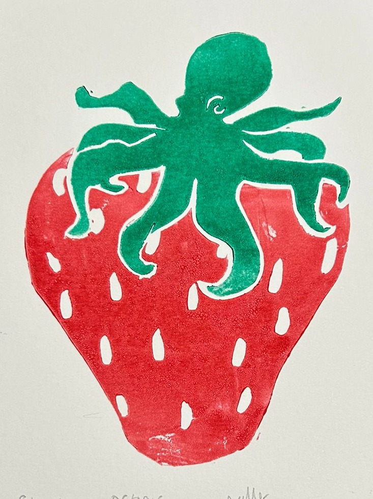 Strawberry lino print