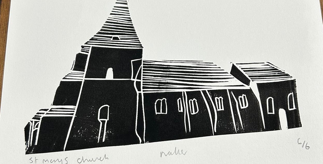St Mary's Church, Billingshurst lino print