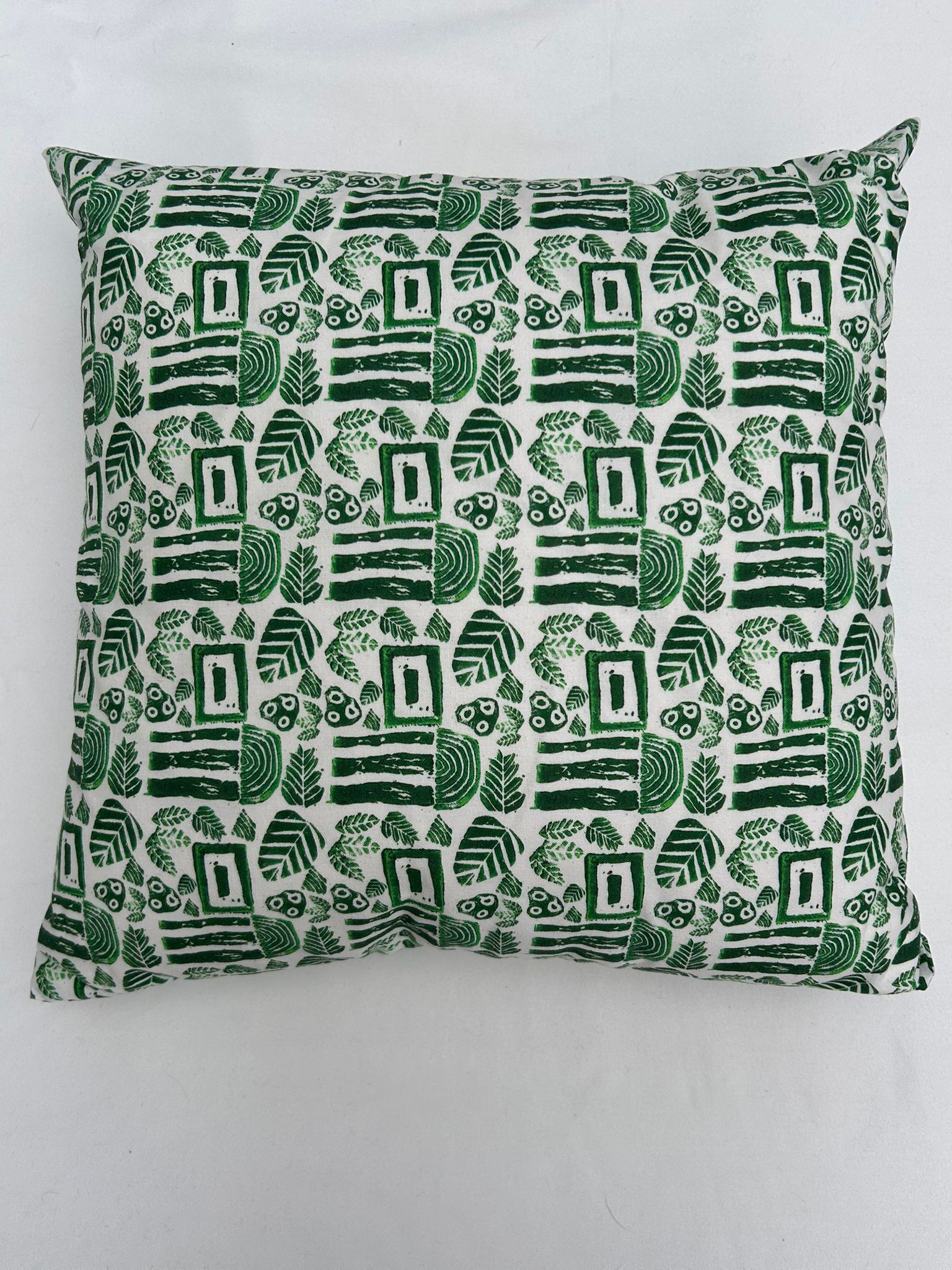 Green block-printed cushion