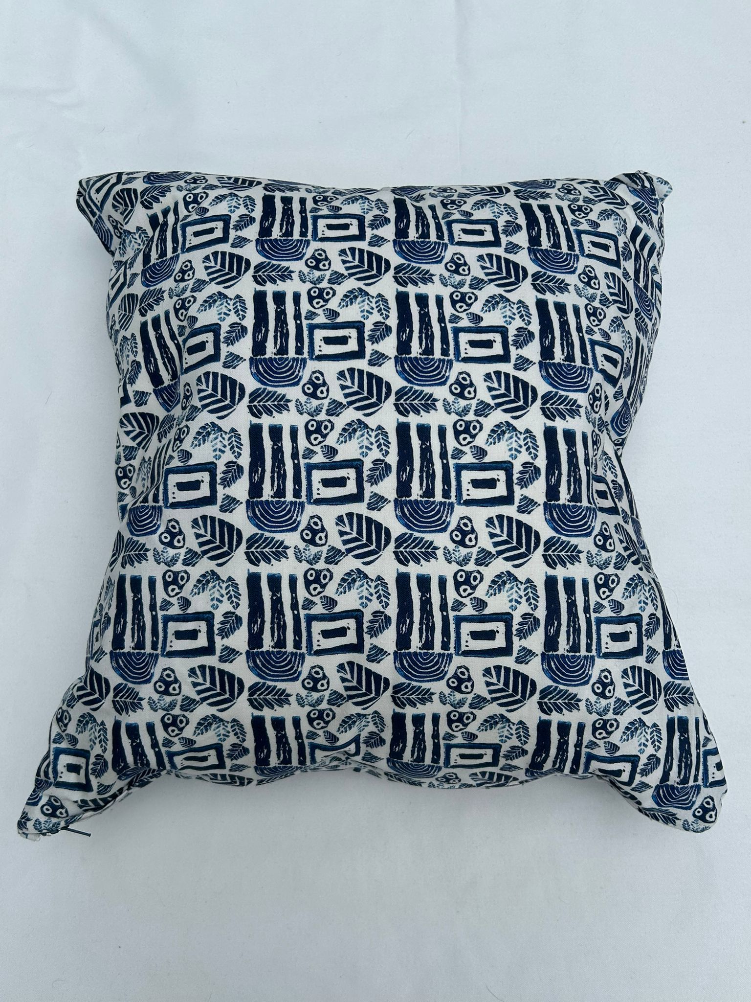 Navy block-printed cushion