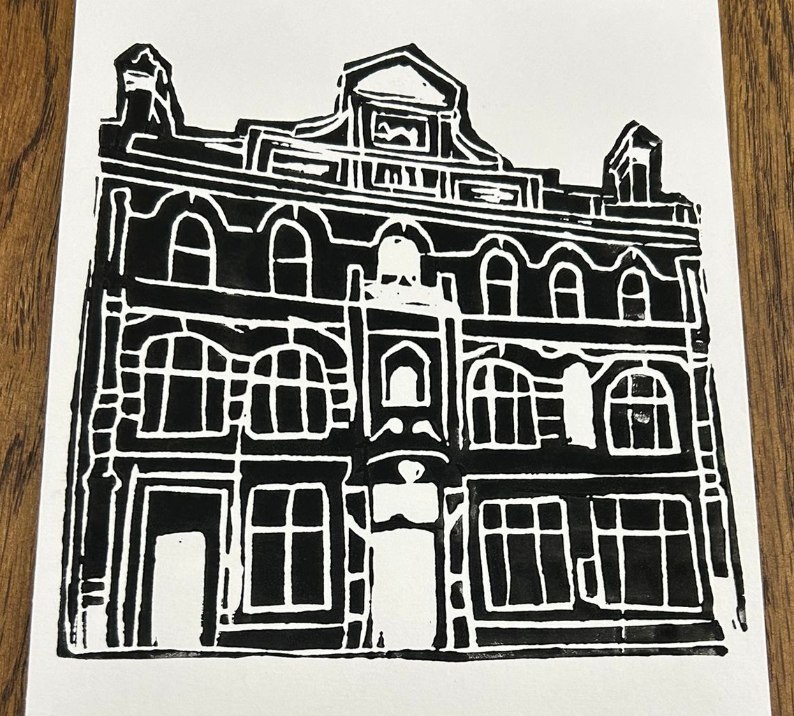 The Anchor Hotel, Horsham lino print