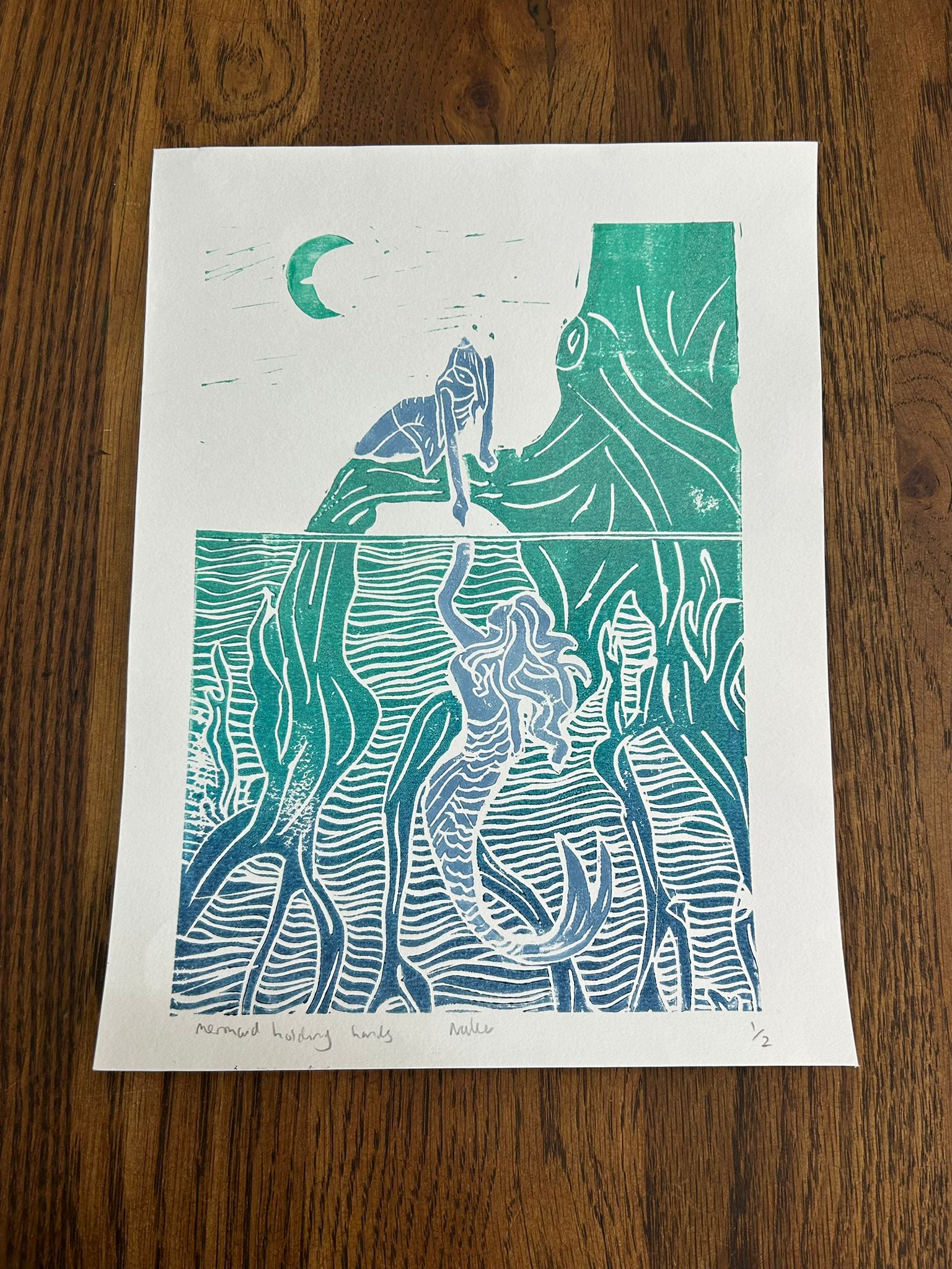 Mangrove Mermaid lino print